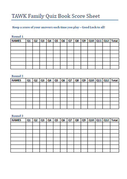 QUIZ BOOK-score sheet